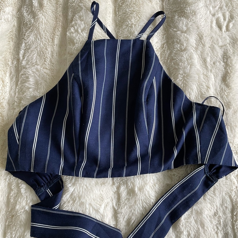 Windsor Navy Striped Cross back Crop Top